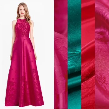 

138CM Wide 22MM Floral Jacquard Pink Green Red Strech Silk Satin Fabric for Women's Blouse Dress Clothing Cheongsam DE361