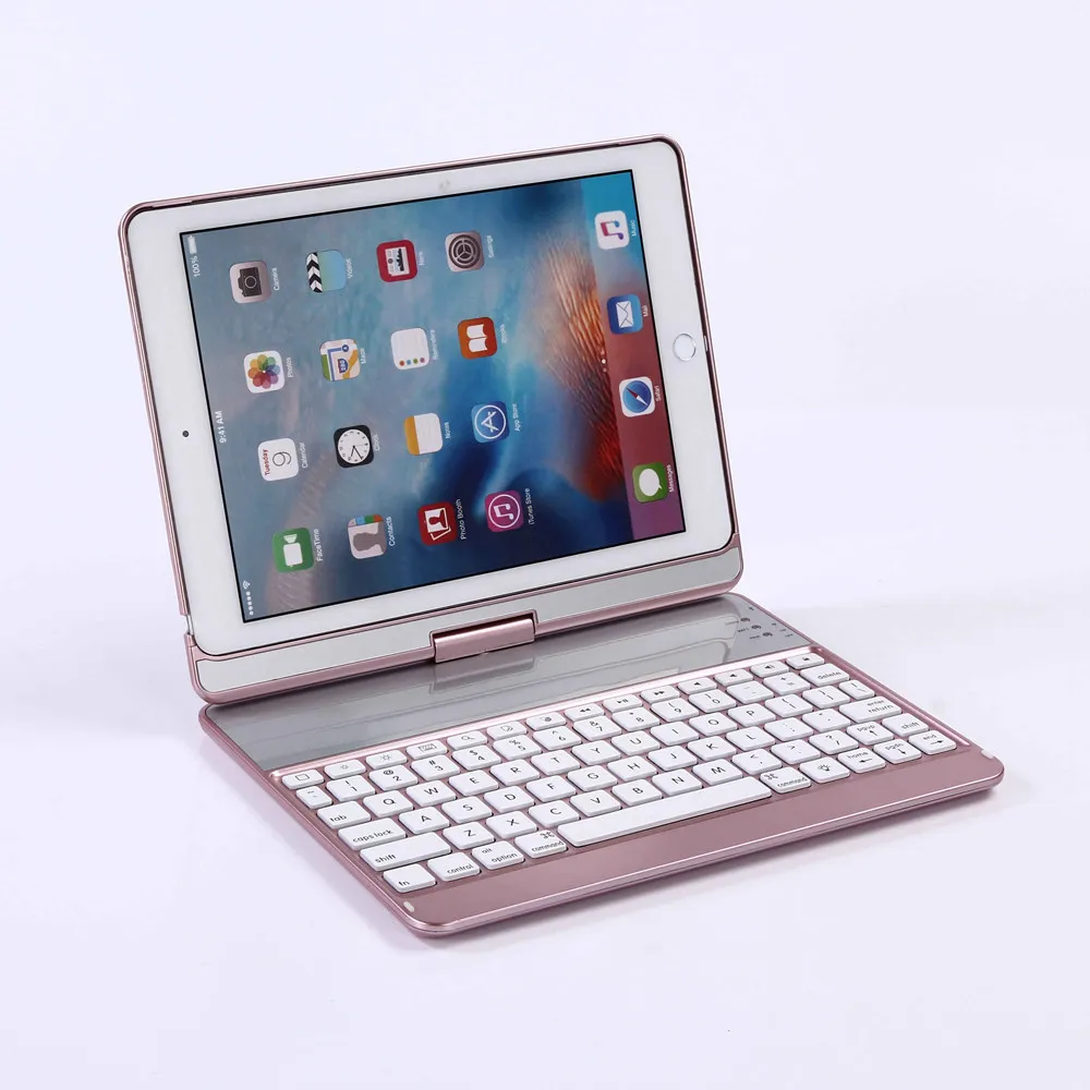 For iPad 9.7 2018 360 Degree Rotation Wireless Bluetooth Russian/Hebrew/Spanish Keyboard Case Cover