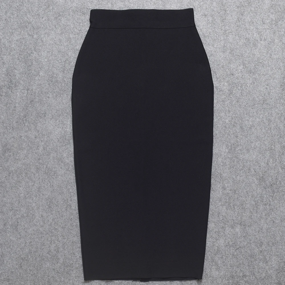 BEAUKEY, новая мода, до середины икры, черная юбка-карандаш, бандажная юбка, Осень-зима, облегающая юбка, Женская эластичная юбка с разрезом,, XL