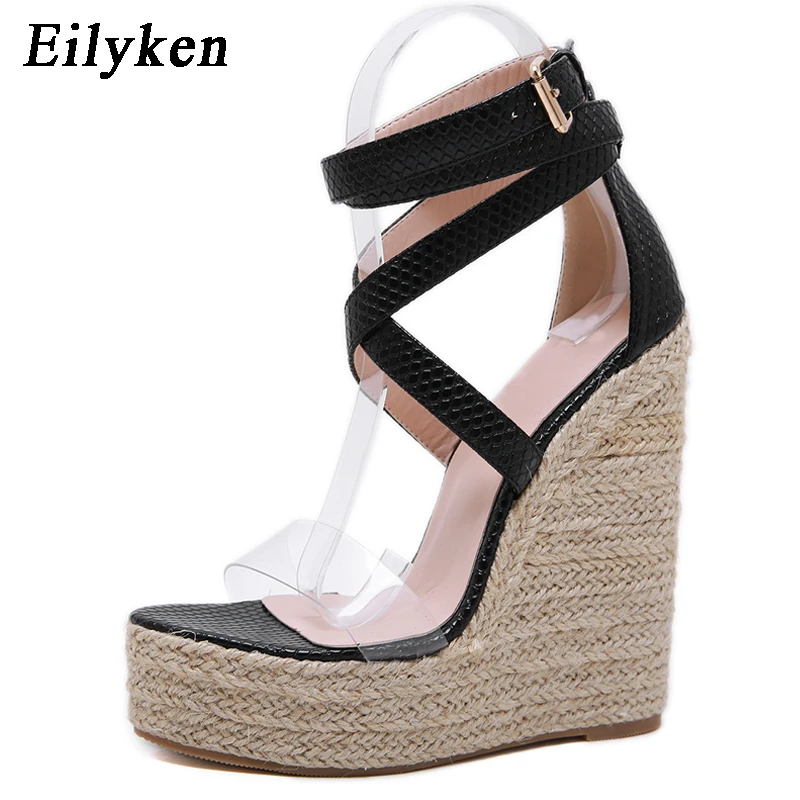 Eilyken New Serpentine Women Summer Platform Sandals Open Toe High Heels Wedge Casual Ankle Buckle strap Shoes Plus Size 35-42