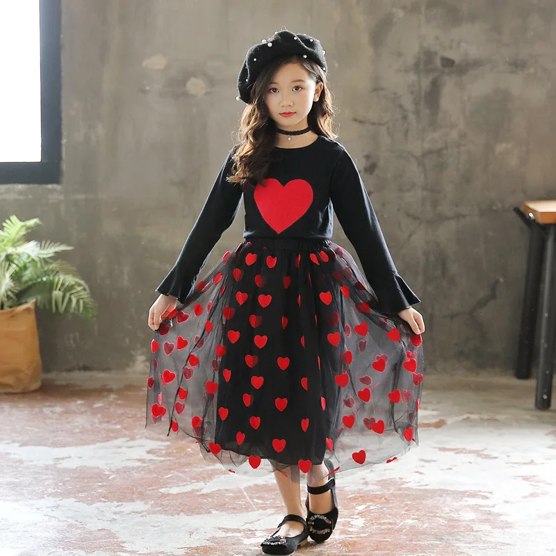maxi long toddler girls tutu skirts kids autumn winter embroidery heart pattern teenage girls skirts children clothing 2018 new (9) - 