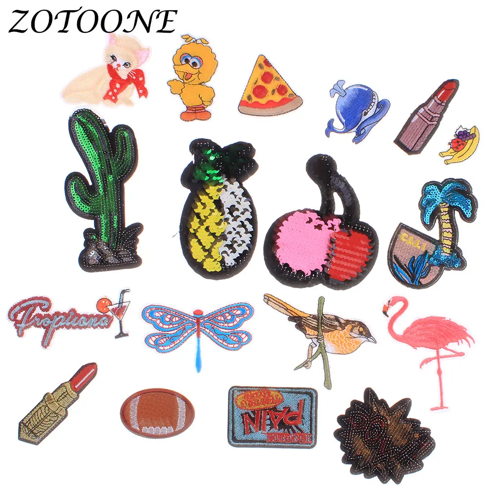 

Iron on Patches for Clothing Pineapple Reversible Sequin Applique Embroidery Flower Patches Animal Flamingo Clothes Decoration E