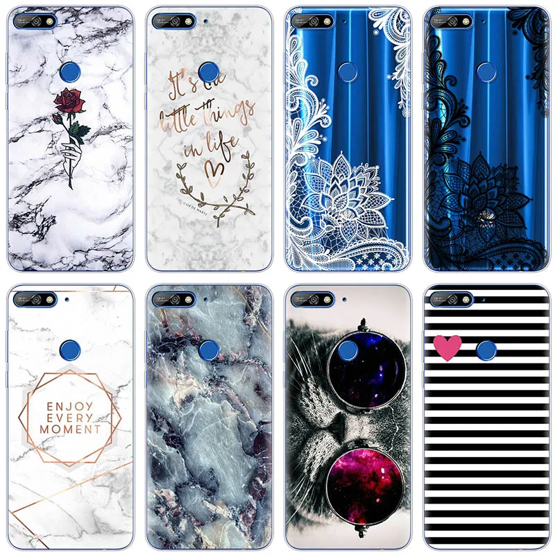 

Marble Rubber Soft TPU Silicone Case FOR Coque Huawei Y7 Prime 2018 Thin Protective For Huawei Y7 Prime 2017 Phone Case Capa