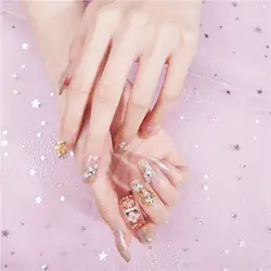 24 шт Европейский изысканный невесты носимые блестящие 3D Алмазные поддельные ногти розовый Декор Круглый длинный полный Чехол накладные