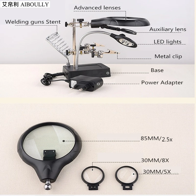 AIBOULLY VK-16X настольная Лупа 16X раз светодиодный светильник диагностические инструменты PCB мобильный телефон ремонт сварочные часы в сборке скульптура