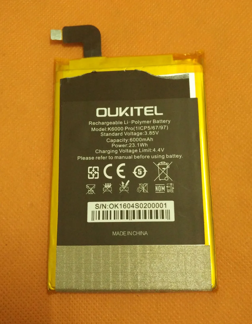 

Used Original 6000mAh battery Batterie Batterij Bateria For Oukitel K6000 Pro MT6753 Octa Core 5.5" FHD 1920x1080