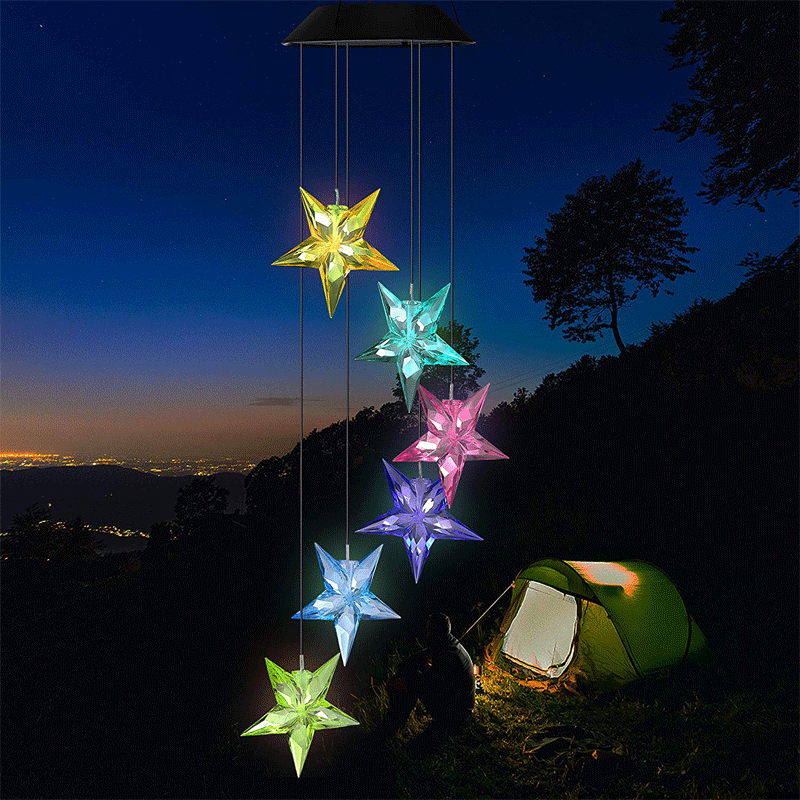 Color Changing LED Solar Powered Stars Wind Chime Light Yard Garden Deco