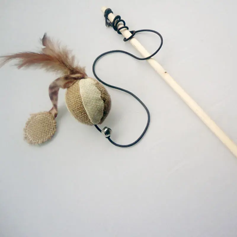 

Pet Cat Kitten Supplies Toys Wooden Stick Multi Shape Braid Interactive With Mini Bell LO88