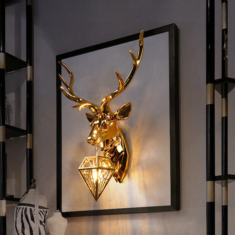 Настенный светильник в виде головы оленя в скандинавском стиле E27 светодиодный настенный светильник для гостиной спальни настенный светильник в холле отеля настенный светильник для дома Настенный декор поверхностное крепление
