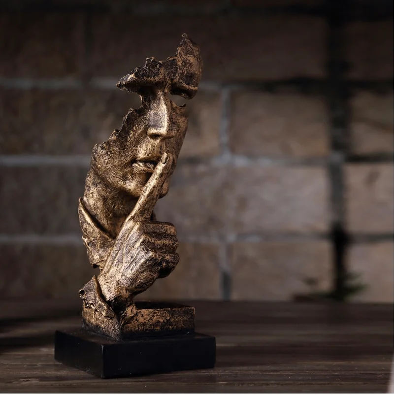 Sculpture Figurine Ornaments Silence Is Gold Office Home Decoration Accessories 
