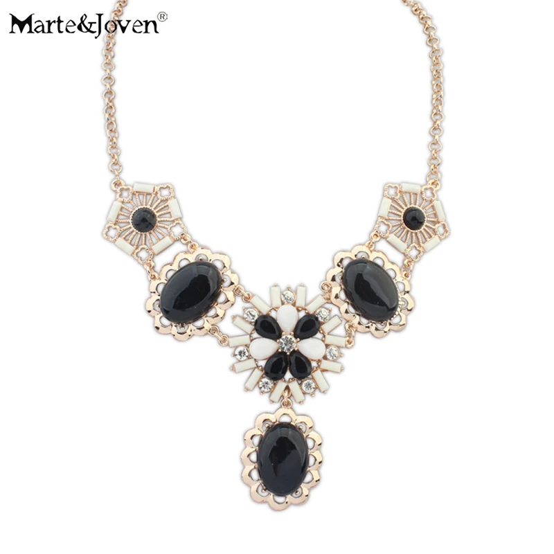 

Marte&Joven Luxury Resin Flower Pendant Choker Necklaces Jewelry for Women Pink/White/Black Hyperbole Statement Necklace Ladies