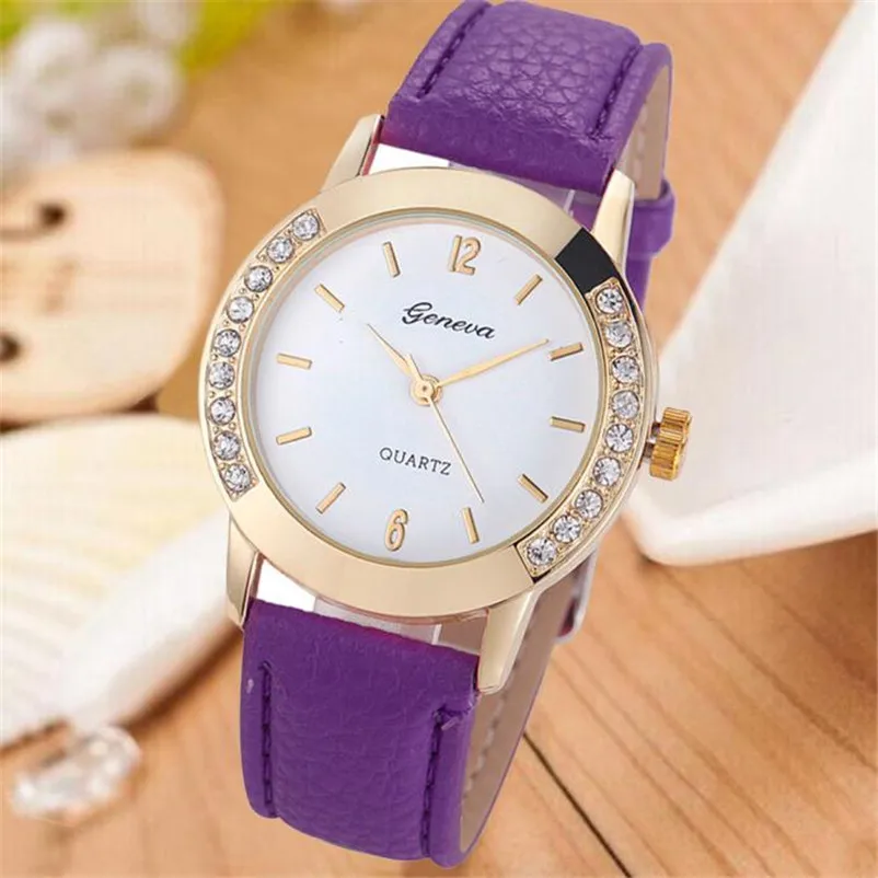 Fashion women's watches casual watches Geneva Diamond Analog Leather Quartz Wrist Watch Watches Relogio feminino M02 (3)