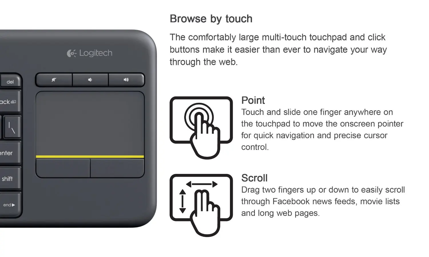 Беспроводная сенсорная клавиатура Logitech K400 Plus со встроенной сенсорной панелью