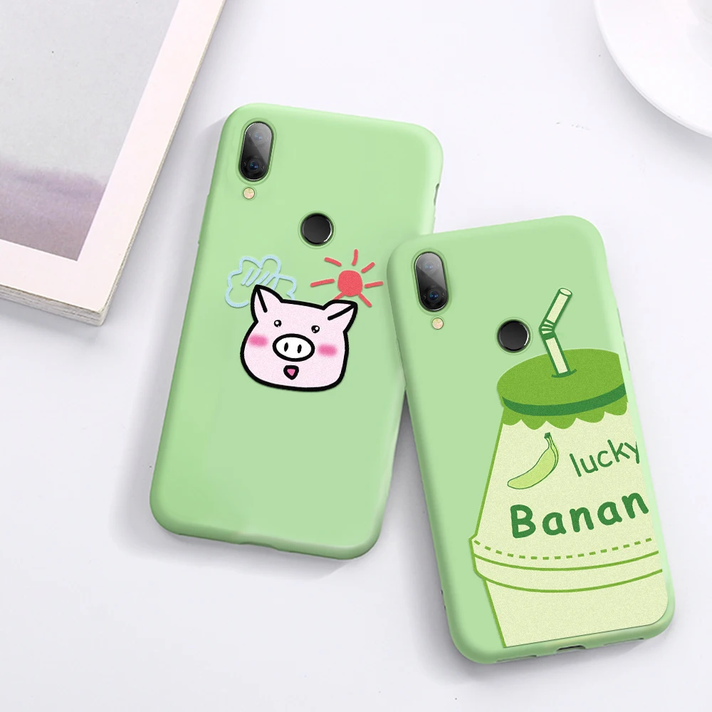 Green Pattern case For Huawei Honor 20 10 9 Lite 8X 20i Nova 5 Pro 10i Cartoon Silicone phone Cactus Yogurt Pig Back cover |