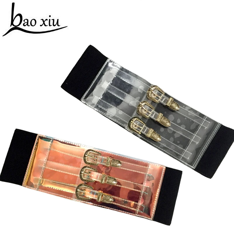

New Retro metal buckle Cummerbunds Female Colored leather pvc cummerbund wide Women's Belts punk rivet Fashion dress waistbands
