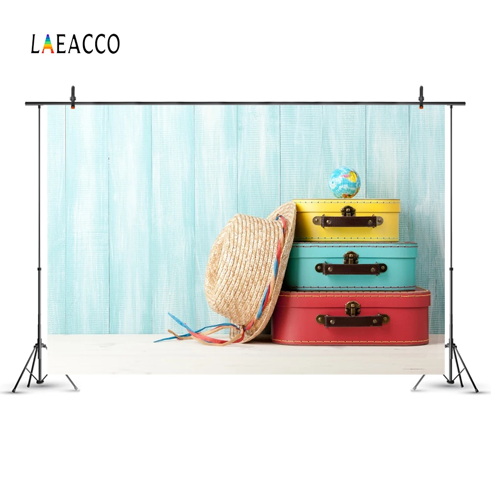 Laeacco Wooden Board Hat Ball Baby Colorful Suitcase Photography Backgrounds Customized Photographic Backdrops For Photo Studio