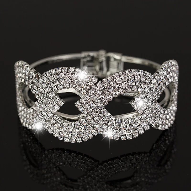 

Wholesale price New Fashion sliver plated Crystal rhinestone Cuff Bangle Bracelet Women Jewelry B018