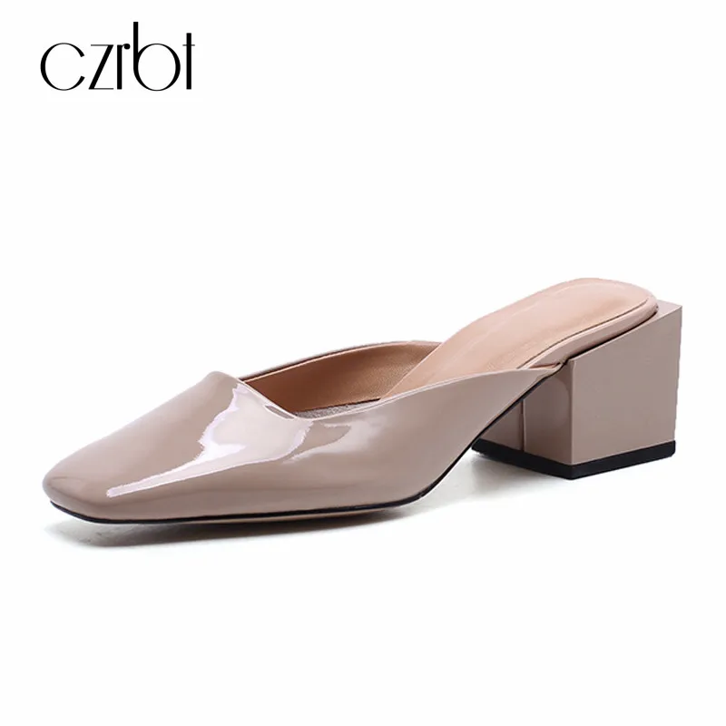 

CZRBT 2018 Summer Women Cow Leather Slippers Ladies Square Toe Concise Shoes Female Outside Breathable Plus SIize Sandals
