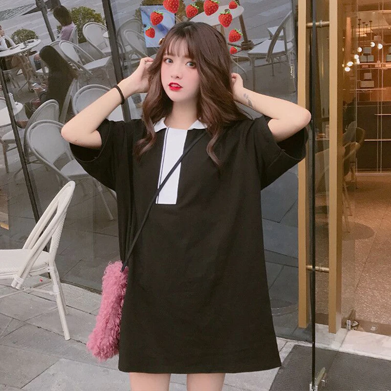 Женская футболка с коротким рукавом повседневная черная свободная Базовая