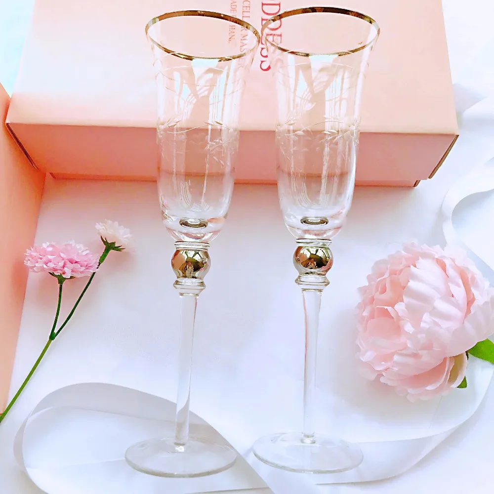 2pcs Crystal champagne glasses high quality wine cup goblet wine glass carving glass cup wedding  Gift box glass set