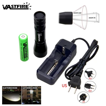 

VastFire 1000 LM 5 Mode LED Flashlight Portable Mini Penlight Zoomable Torch Pocket lantern+18650 Battery+Battery Charger+Mount