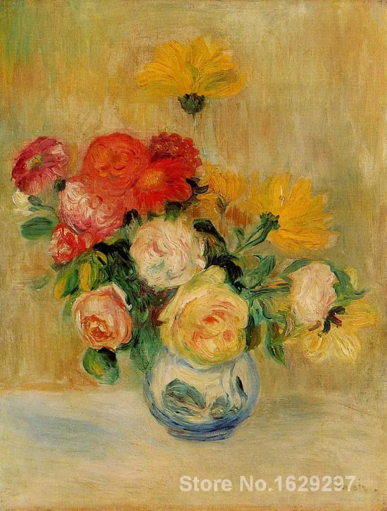

canvas oil paintings Vase of Roses and Dahlias by Pierre Auguste Renoir Reproduction art Hand-painted High quality