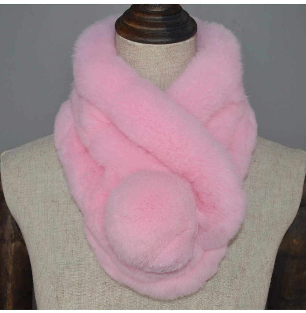 Брендовый роскошный женский шарф из натурального меха, зимний шарф из меха кролика Рекс, теплые помпоны из натурального кроличьего меха, шарфы