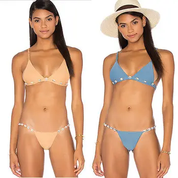 

2017 Summer Women shell Bikini Set Bandage Push-Up Padded Swimwear Swimsuit Bathing Beachwear New