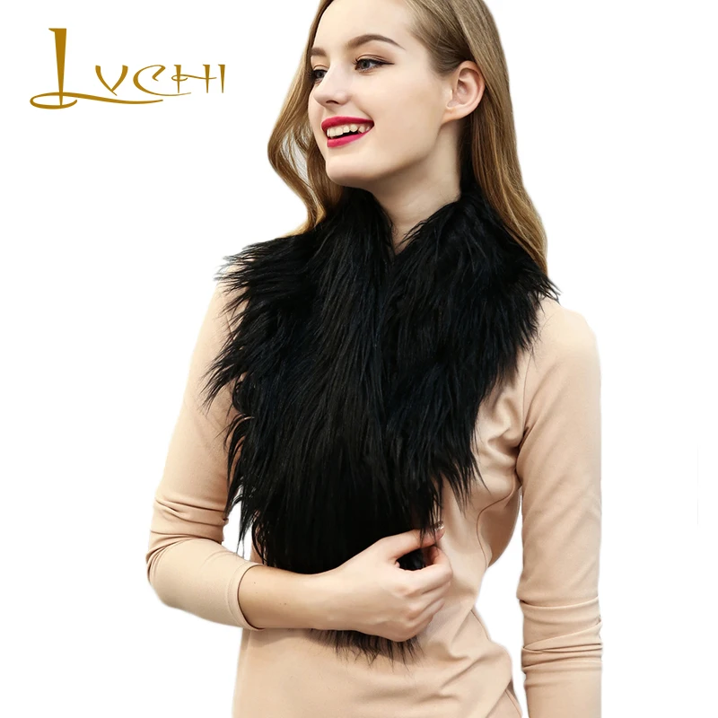 

LVCHI Winter Women 2019 Fashion Gradient Ladies Faux Wool Fur Scarf Warm Casual Fur Shawl Faux Fox Fur Collar For Women Prom