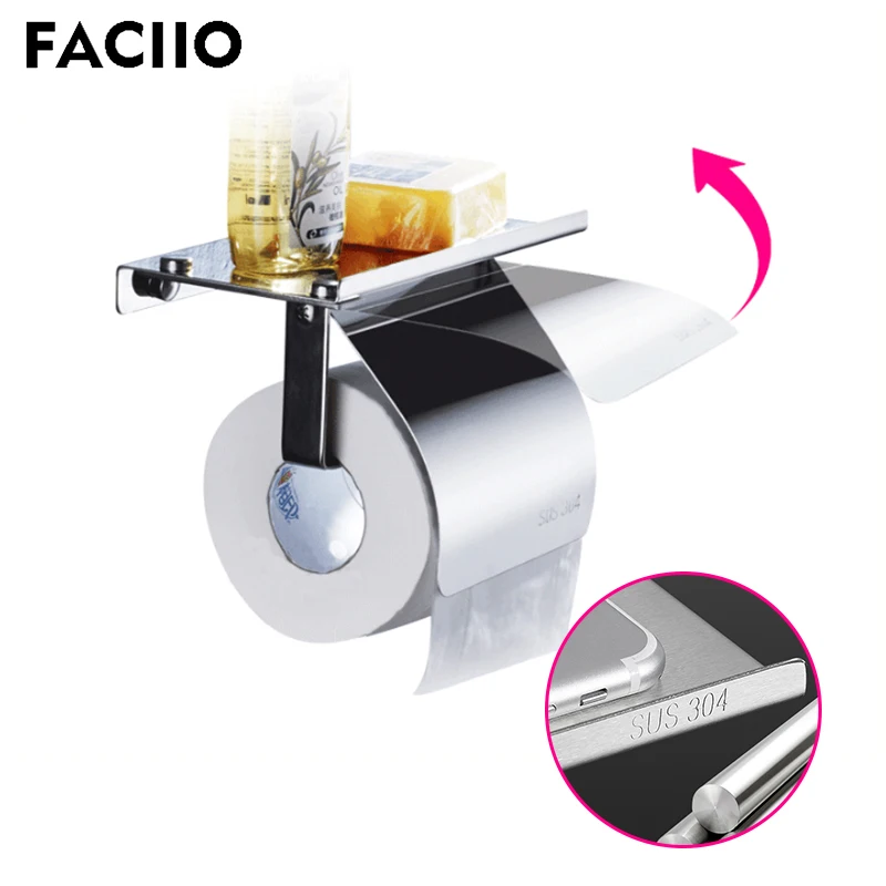 FACIIO Bathroom Single Layer Mobile Phone Rack toilet Paper Towel Holder SUS304 Stainless Steel Bath Accessories wc Paper Holder
