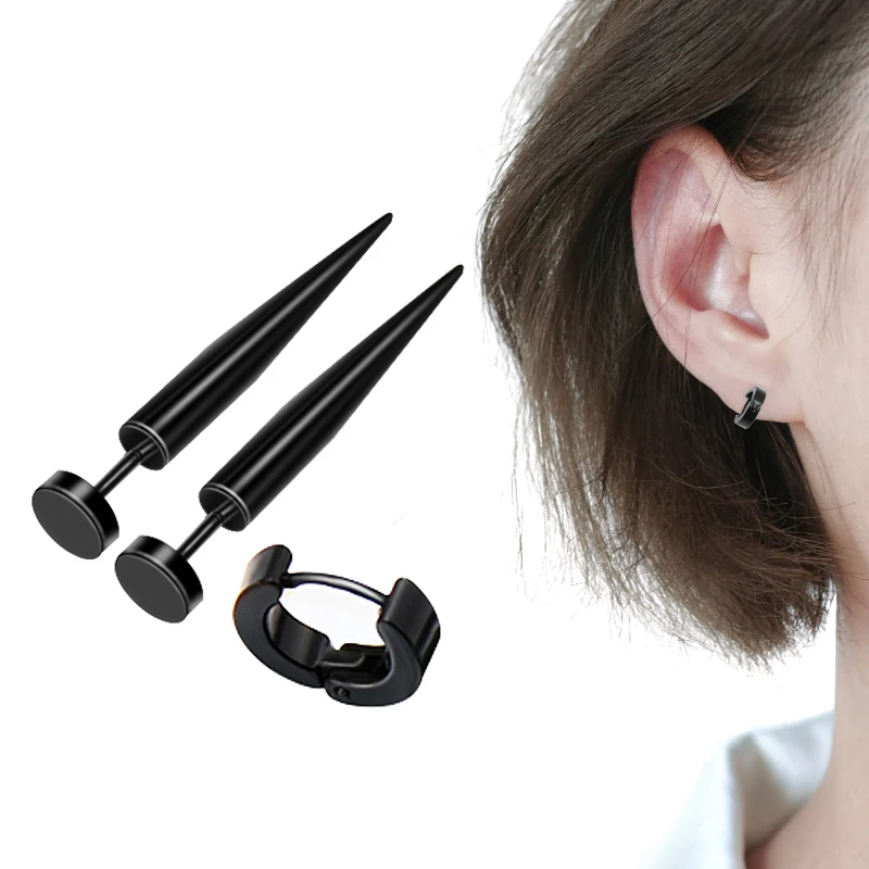 Men Woman Jewelry Small Earrings Round Stainless Steel Earring Gothic