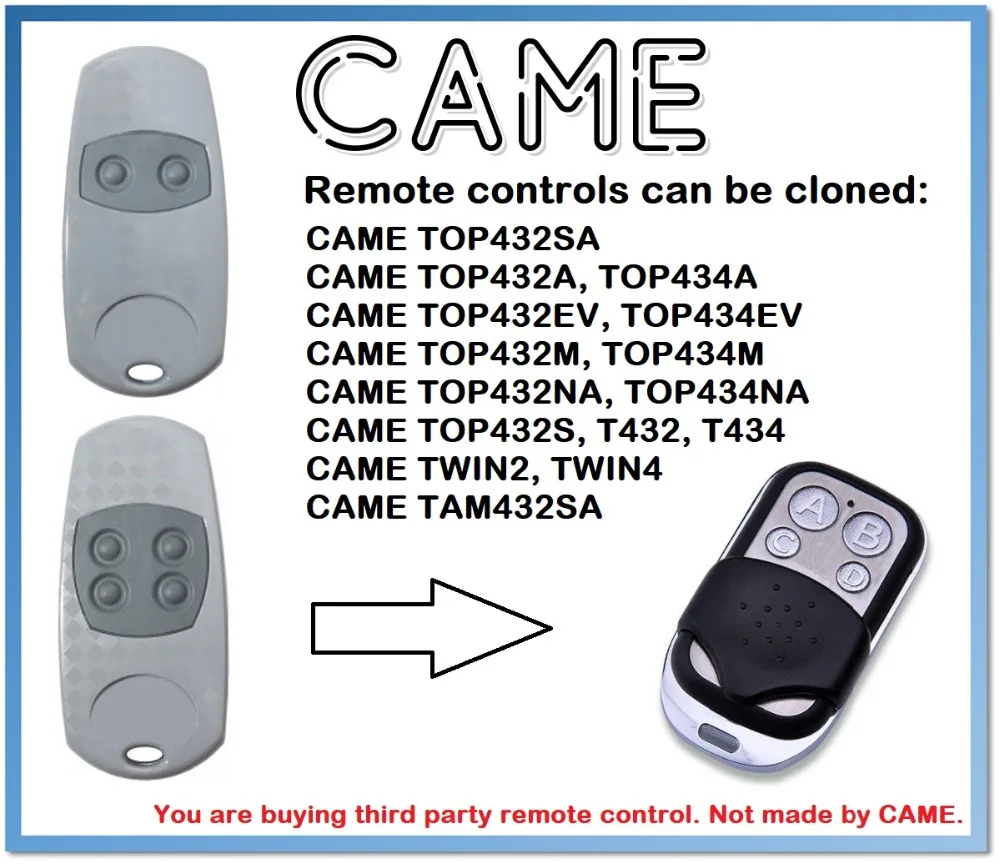 

CAME TOP432EE, TOP 432EE TOP434E Universal Remote Control Duplicator 4-Channel 433.92MHz (only for 433.92mhz fixed code)