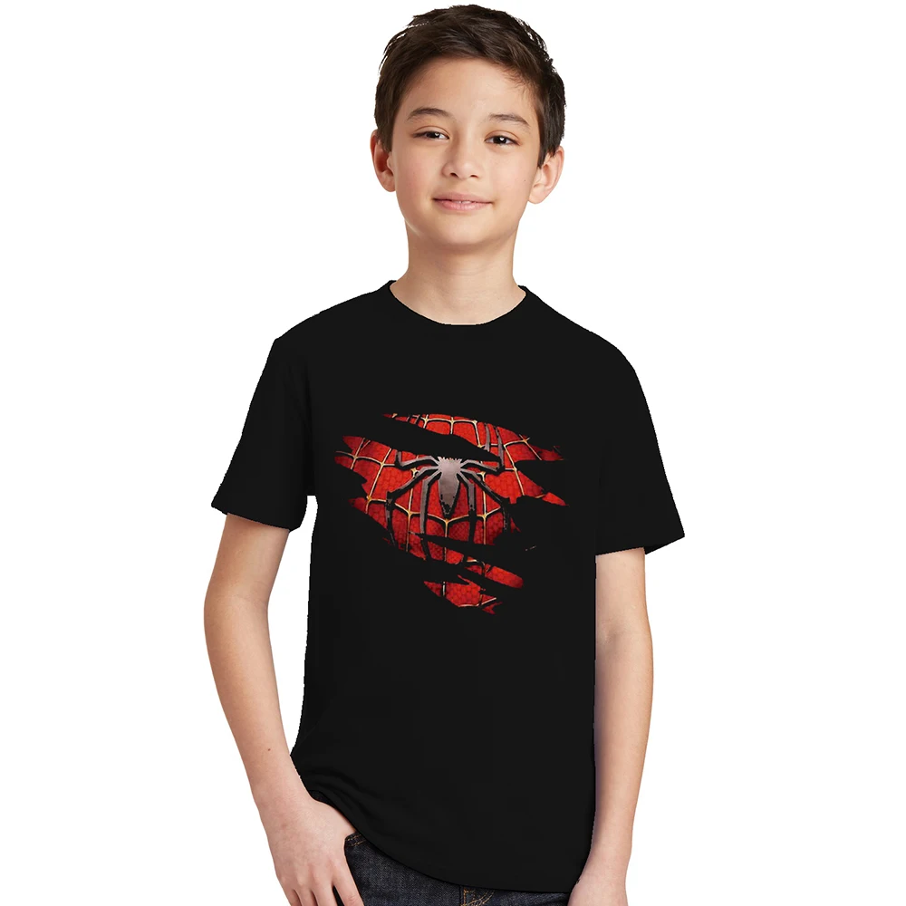 

Baby Boys Summer Spider-man Tearing T Shirt Boy Short-sleeved Spider Man T-shirt Kids Cotton Fashion Black Top Tee spiderman