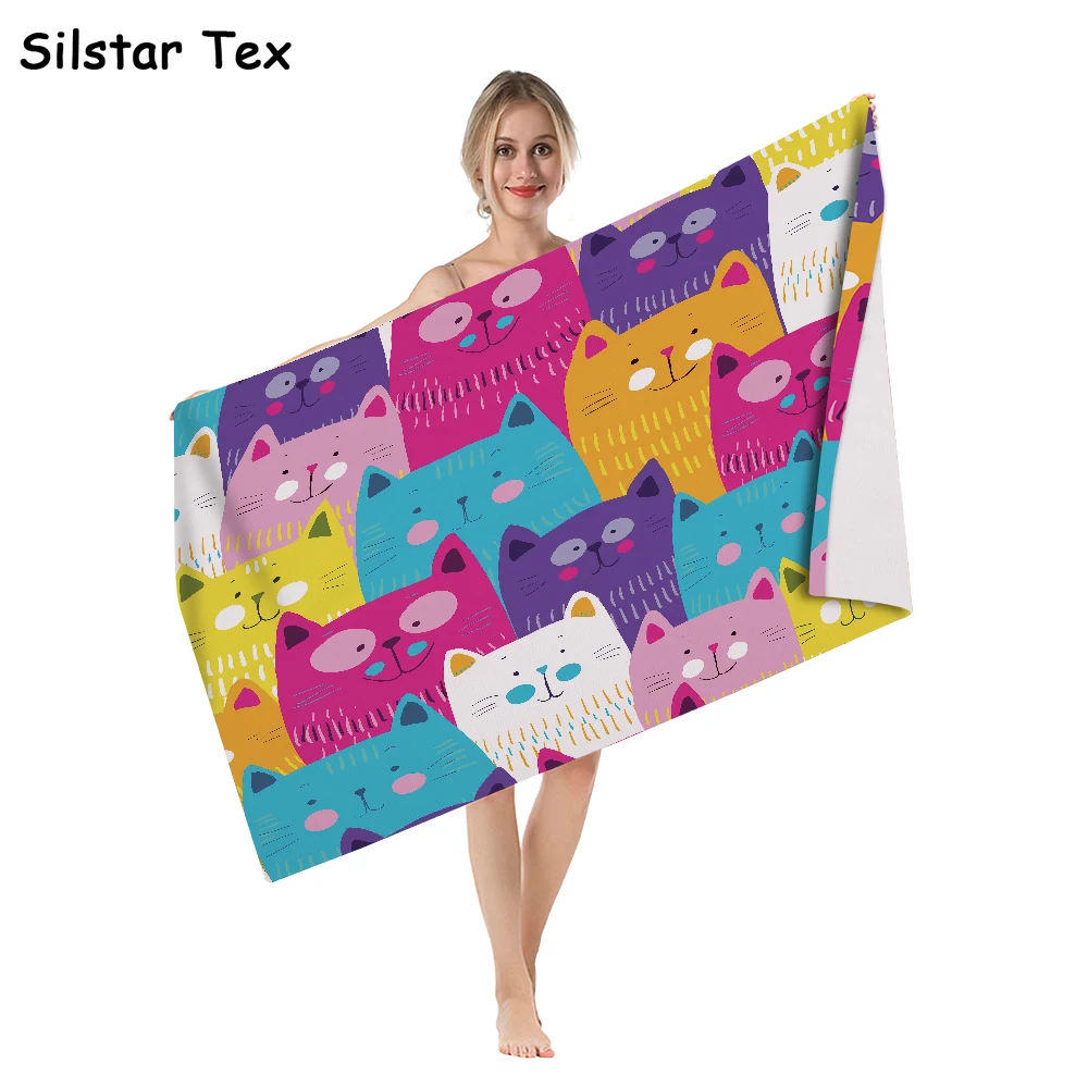 

Silstar Tex Cartoon Bath Towel Cats Pattern Shower Beach Towels Absorbent Soft Rectangle For Kids Babies Drop Ship