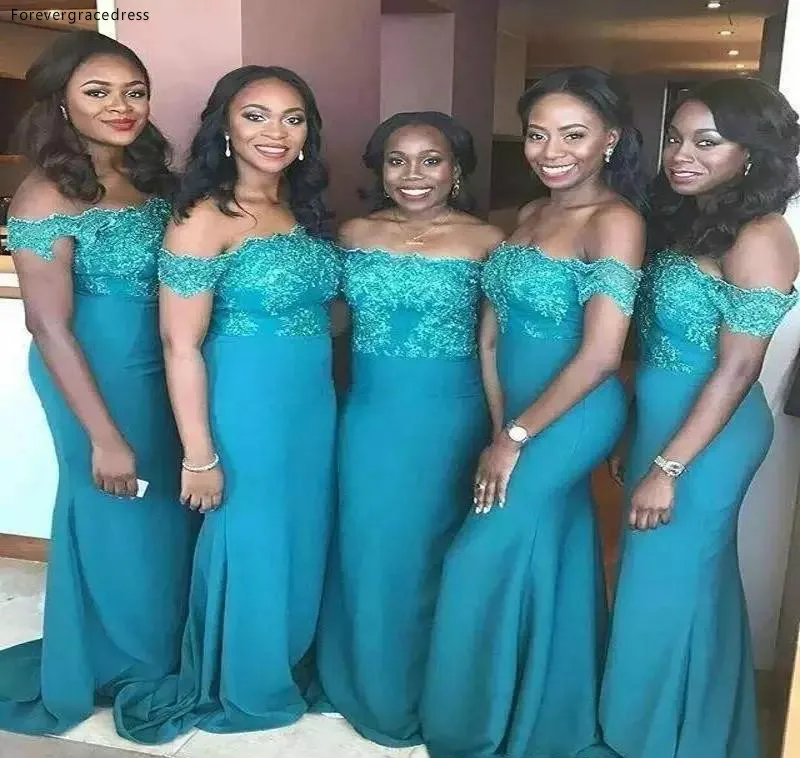 ASO EBI South African Style Mermaid Bridesmaids Dresses 2019 Off Shoulder Backless Appliqued Long Wedding Guest Evening Prom Gowns 99 (2)