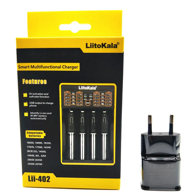Новое умное устройство для зарядки никель-металлогидридных аккумуляторов от компании LiitoKala: Lii-100 lii-202 Lii-402 18650 Батарея Зарядное устройство для 26650 16340 RCR123 14500 LiFePO4 1,2 V Ni-Cd 5V 2A USB