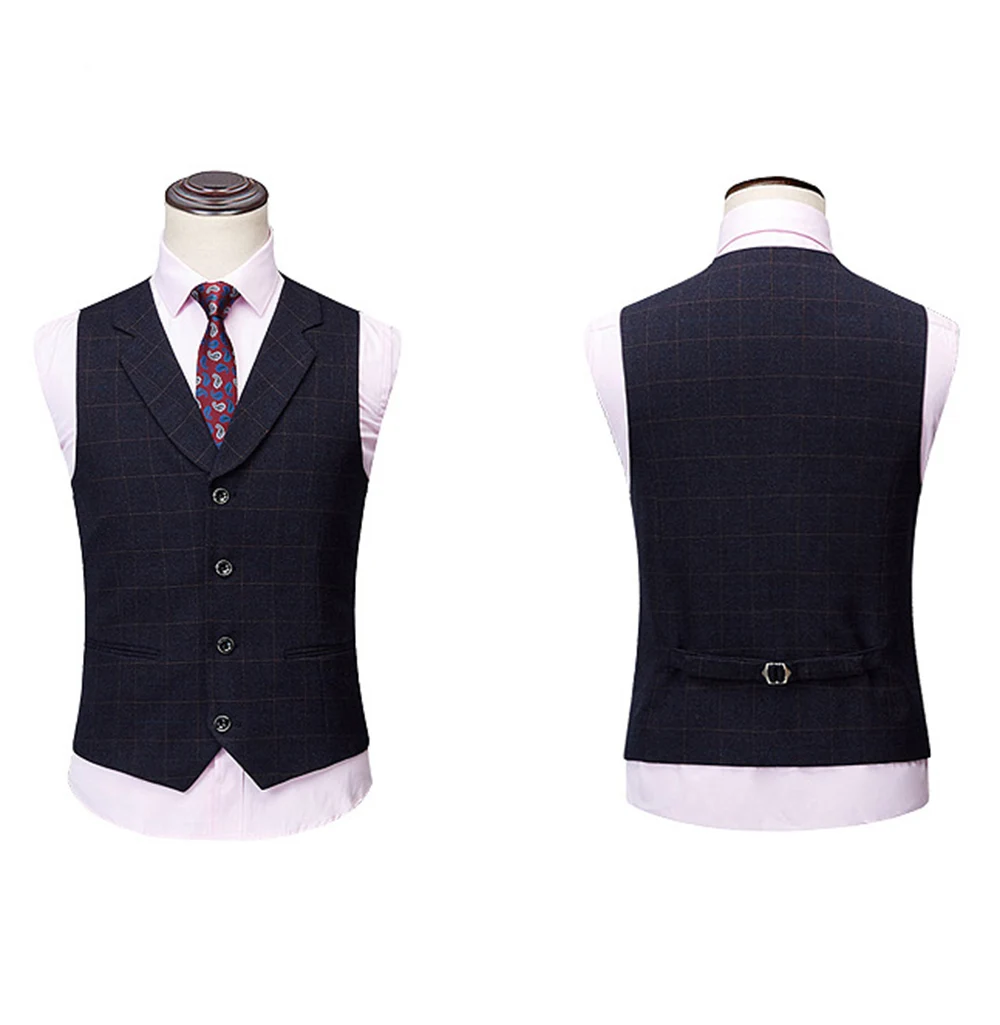 Men's Plaid Suit 3 Pieces Wool tweed Tuxedos Blazer Formal Groomsmen Suits(Blazer+Vest+Pants