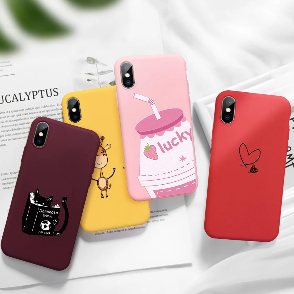 

For iPhone XR Case Candy Color Cute Cartoon Pattern Painted Phone Case for iPhone X XS Max 6 6S 7 8 Plus 5 5S SE Soft TPU Cover