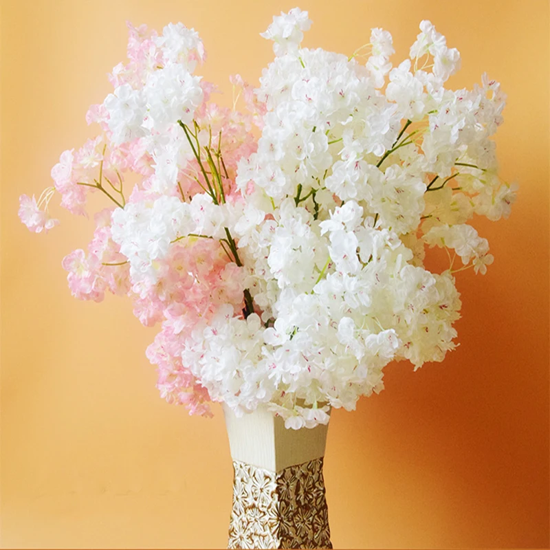 

3pcs Artificial Silk Cherry Blossoms Plants Trees Branches Bridal Bouquet Home Hotel Wedding Backdrop Decoration Fake Flower