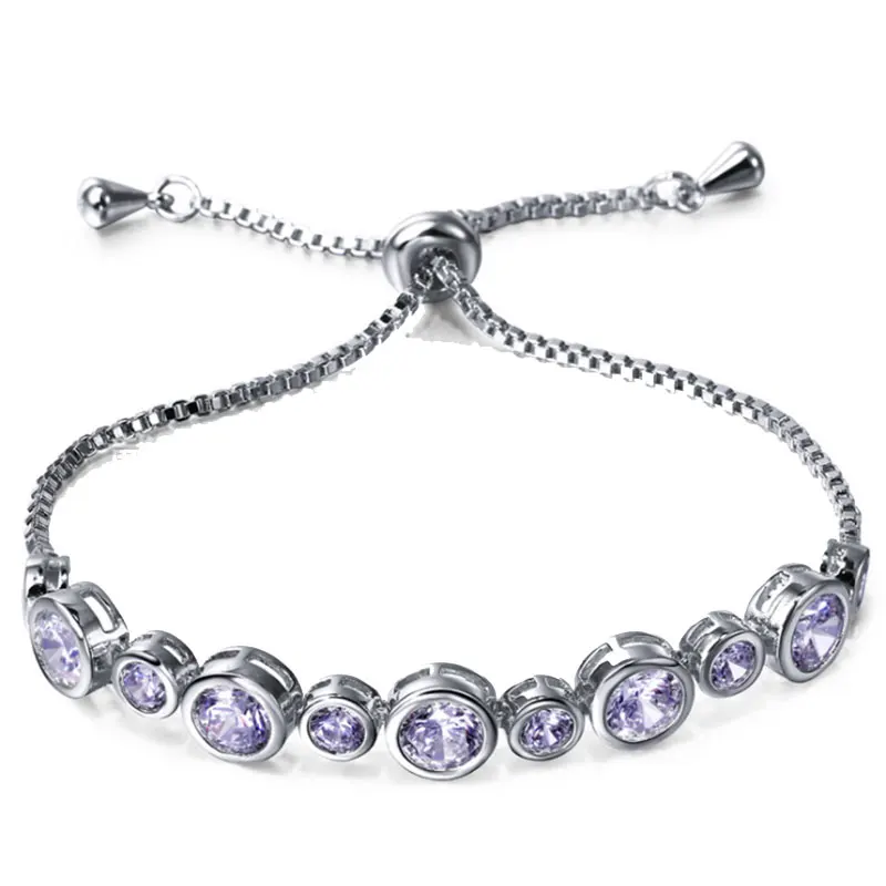 

Round Charm Adjustable Bracelets For Women Cubic Zirconia Rose Silver Color Bracelet Femme Wedding Jewelry Valentines Day Gift