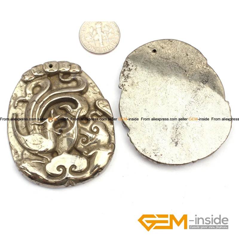 

Pyrite Pendant: 43x55mm Phoenix Carved Gray Pyrite Beads Natural pyrite Stone Beads For Pendant Making 1 PC Wholesale!