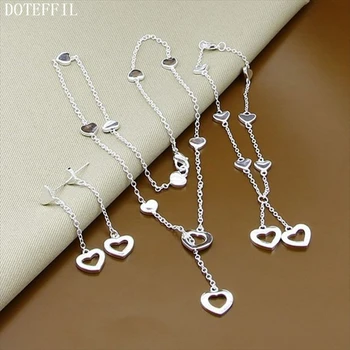 

DOTEFFIL 925 Sterling Silver Heart Bracelet Necklace Earring Set For Woman Wedding Engagement Party Fashion Charm Jewelry