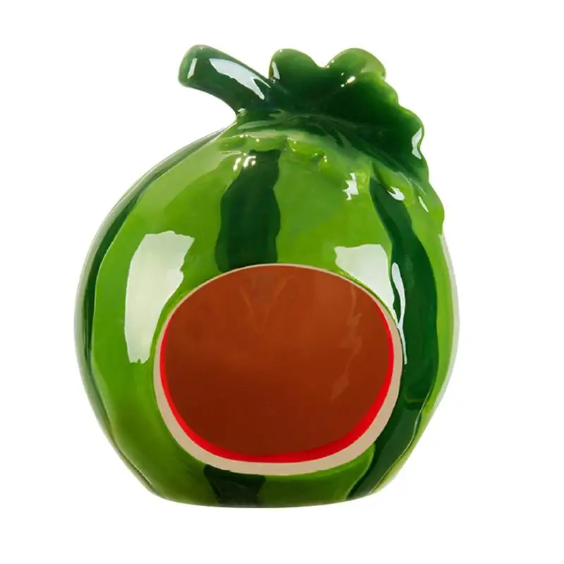 

1PC Cute Cartoon Kawaii Lovely Decorative Ceramic Watermelon Shape Hamster Home House Summer Cave Pet Supplies