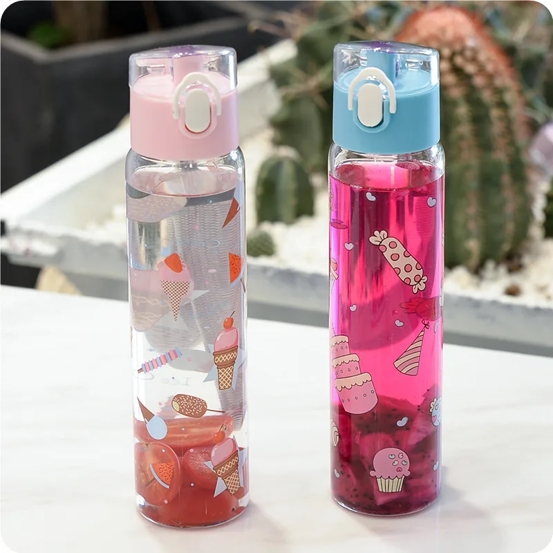 

Cute Korea Summer Colorful Fruit Ice Cream Bouncing Glass Juice Water Bottle with Rope Portable Hand Fiestas De Viajes