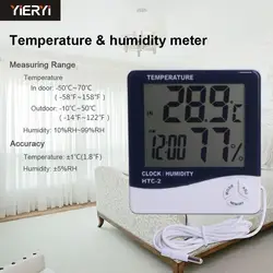 HTC-2 метеостанции ЖК-дисплей цифровой Крытый Открытый термометр гигрометр электронные Температура измеритель влажности тестер часы