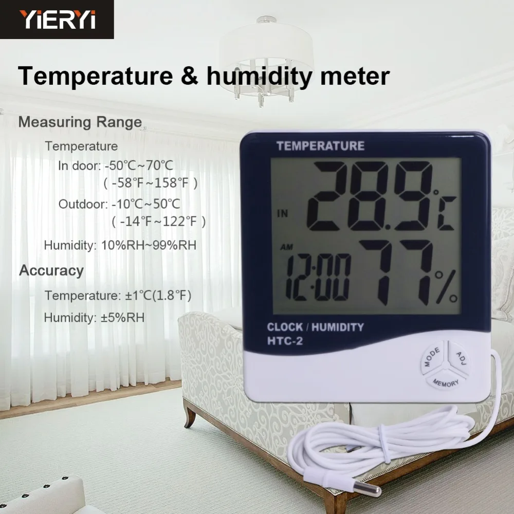 

HTC-2 Weather Station LCD Digital Indoor Outdoor Thermometer Hygrometer Electronic Temperature Humidity Meter Tester Clock