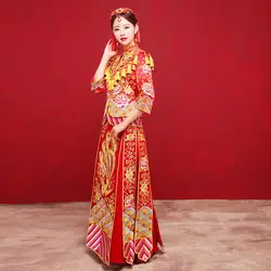 Вышивка Феникс свадебное Cheongsam красный традиционные китайское платье невесты жениться Qipao Дракон Костюм Восточный платья Robe