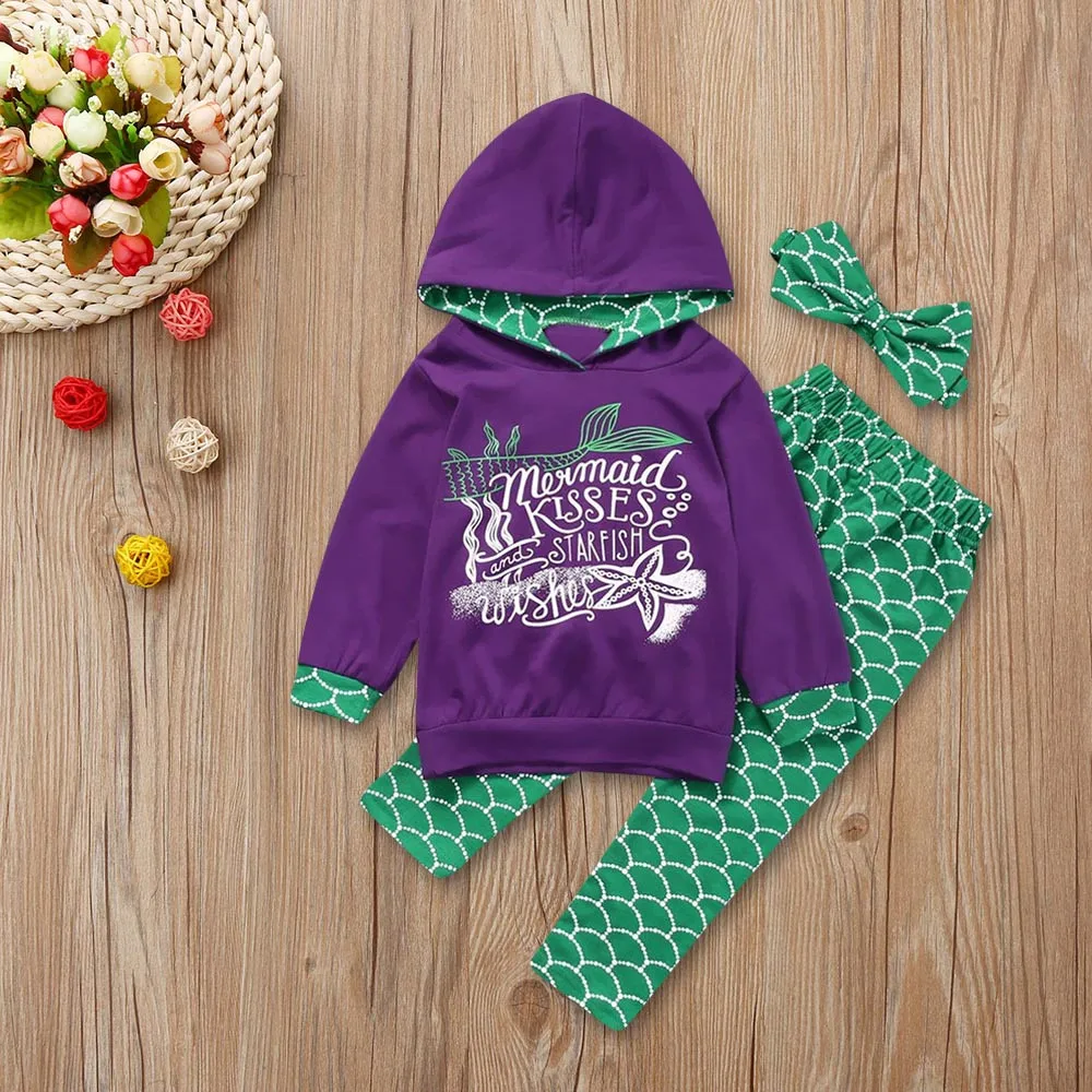 

Toddler Kids Clothes Girl Mermaid Hoodie Girls Clothes Tops Pants Leggings Outfits Set Kids Clothing Sets Ropa De Nina