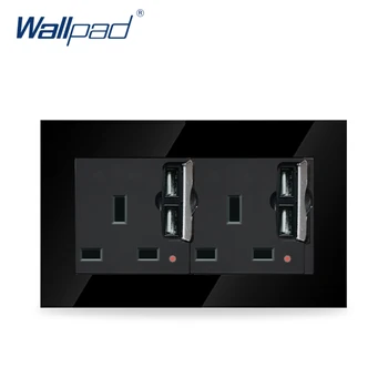 

Double UK Socket with Dual USB Wallpad Black Glass 146*86mm Double 13A UK Socket with 4 USB Charging Ports with LED