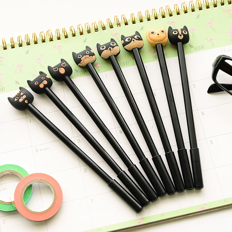 4PCS/Lot Cute Silicone Cat Series Writing Pen 0.5mm Black Ink Gel Pen